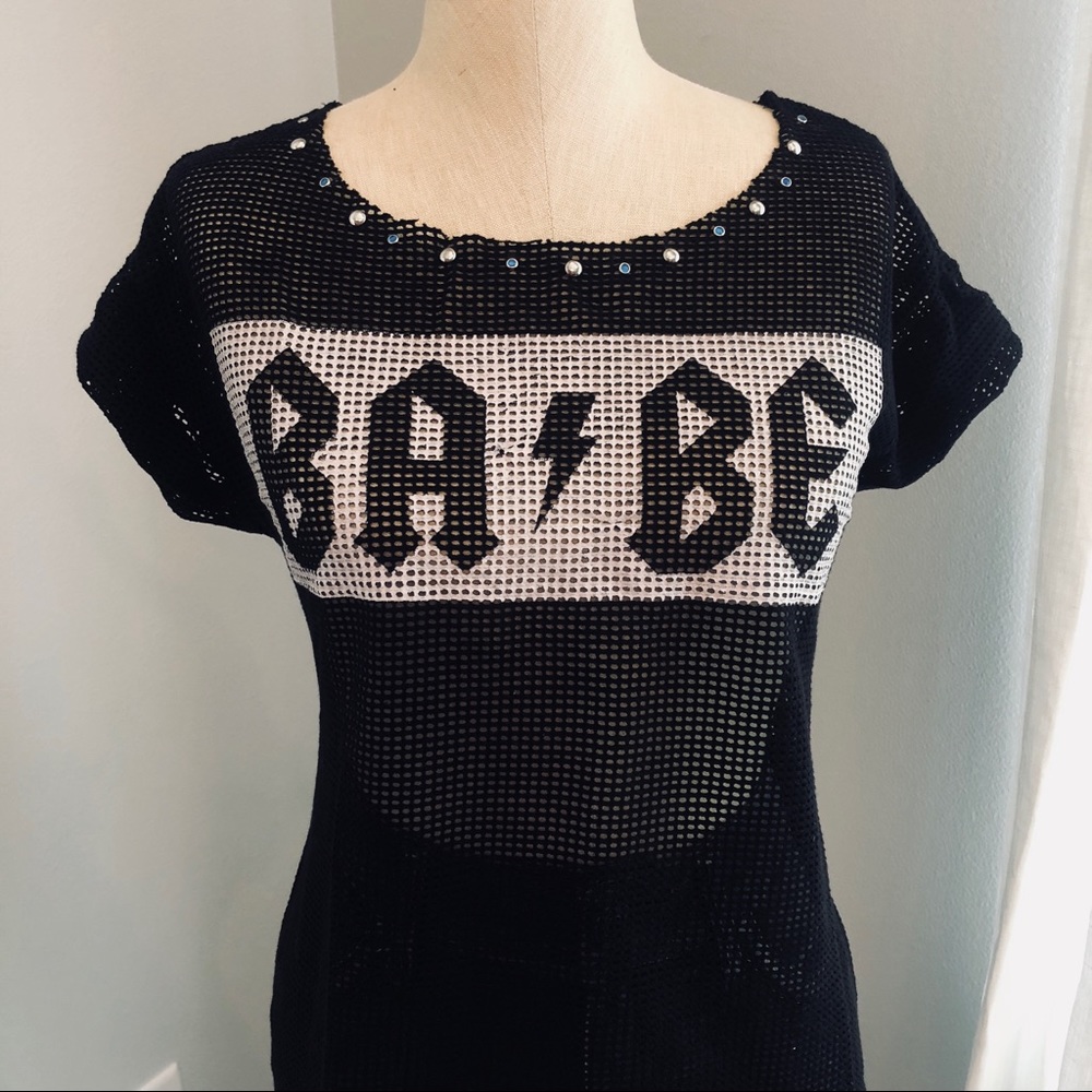 SOLD - BABE ACDC Style Mesh Black Netting T-Shirt